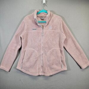 Columbia Pink Sherpa Fleece Zip Up Jacket Women's XL Paw Print Casual Outerwear